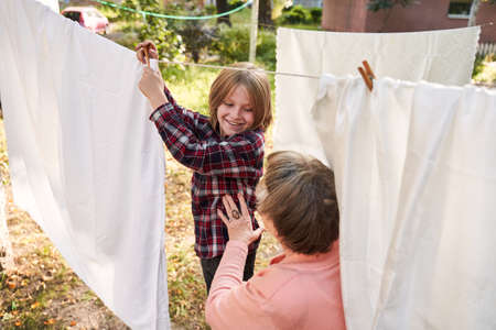 Women speaking with her grandsonの写真素材