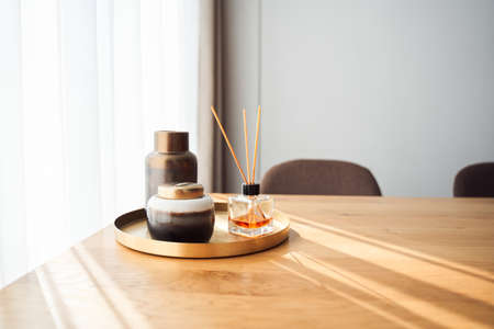 Reed air freshener with essential oilの写真素材