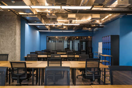 Contemporary loft office with blue colors
