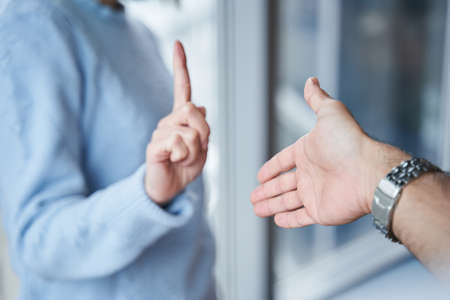 Man pulling his hand for the greetingの写真素材