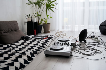 Modern flat of dj musician