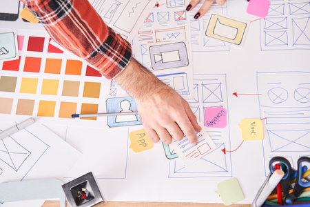 Web designer creating a landing pageの写真素材