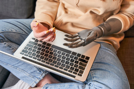 Influencer with artificial lamb making video chatの写真素材