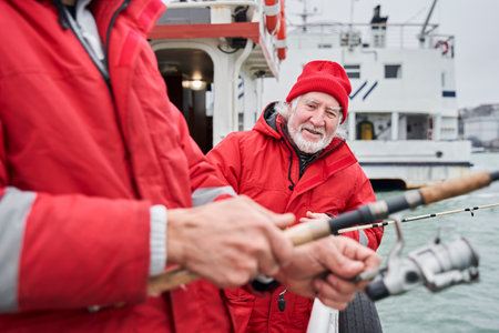 Man telling something while preparing to the fishing