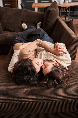 Couple looking deep into eyes of each other with loveの写真素材