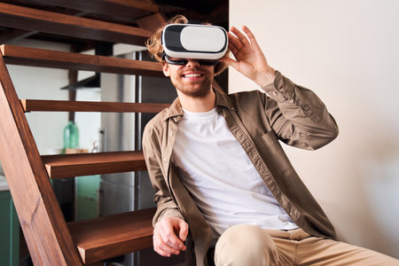 Man adjusting his VR headset