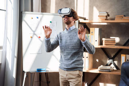 Man wearing glasses of virtual reality