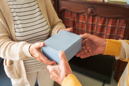 Happy old couple at homeの写真素材