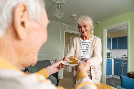 Happy old couple at homeの写真素材