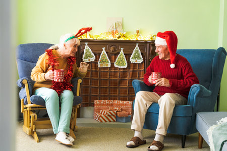 Happy old couple at homeの写真素材