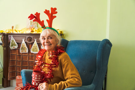 Happy old couple at homeの写真素材