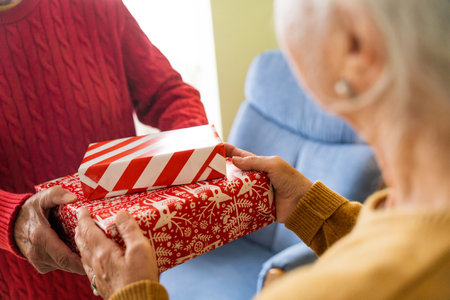 Happy old couple at homeの写真素材