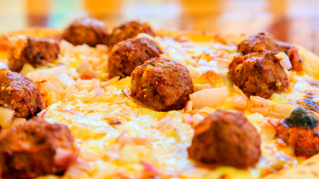 meatballs on pizza backgroundの写真素材