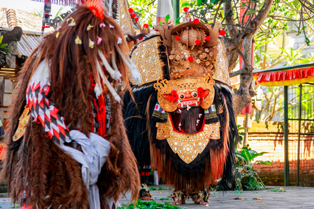 UBUD, BALI, INDONESIA - MARCH 27 : Barong Dance show, the traditional Balinese performance on March 27, 2014 in Ubud, Bali, Indonesia.のeditorial素材