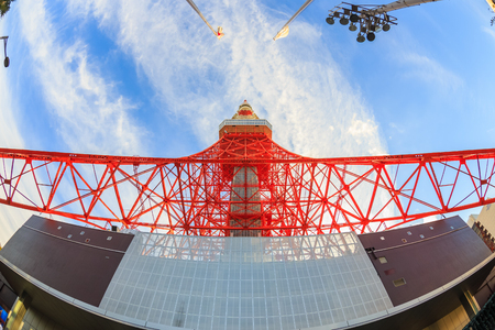 Tokyo, Japan - October 18, 2016: Tokyo tower image in fish eye lens, Tokyo, Japanのeditorial素材