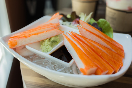 crab stick serve with wasabi and salad, Japanese foodの写真素材