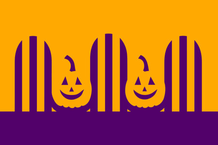 Halloween pumpkins on a yellow background. Vector illustration in flat style.のイラスト素材