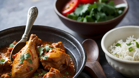 Indian chicken tikka masala with rice, selective focus imageの素材