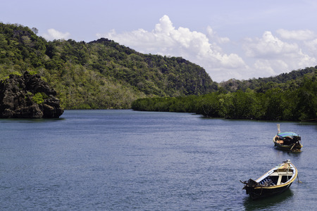 Mountain river boatの写真素材