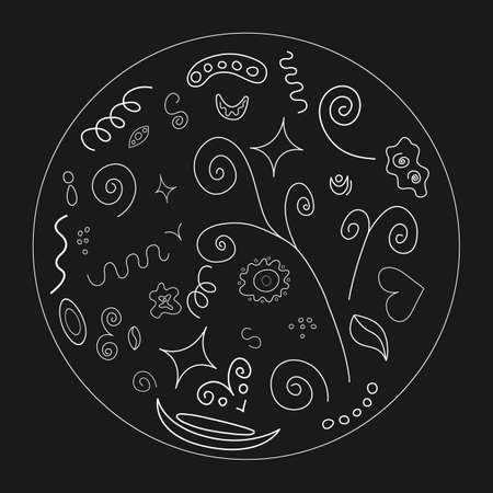 Vector absrract white hand-drawn elements on black background for patterns.のイラスト素材