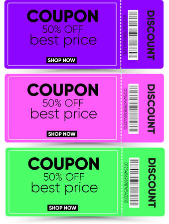 Multicolored coupon set three for shop, discount, businessのイラスト素材