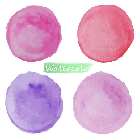 Watercolor pink and violet set on white bacground. Vecto set of stainsのイラスト素材