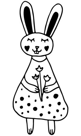Vector Easter hand drawn rabbit. Fective doddle on white backgroundのイラスト素材