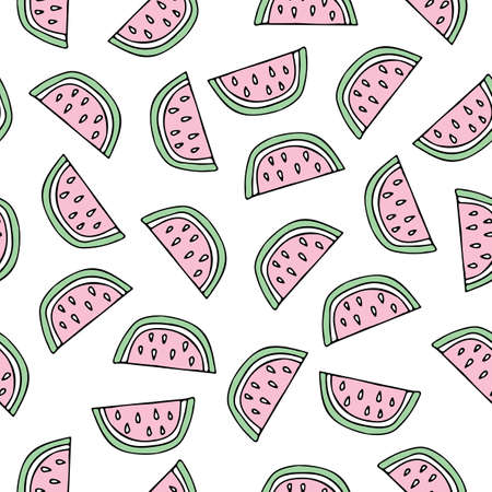Vector seamless pattern with watermelon pieces on white backgroundのイラスト素材