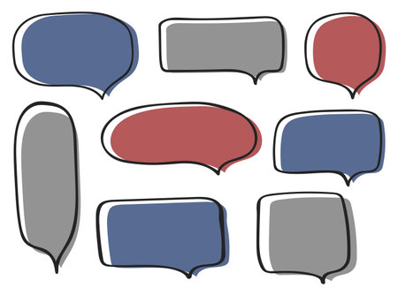 Vector doodle set, chat window, hand drawn set on white background, multicolored isoleted elementのイラスト素材