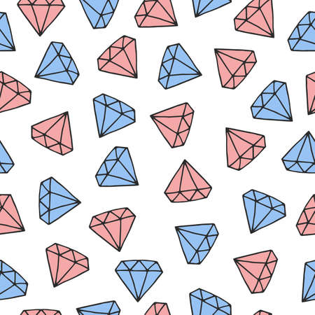 Vector seamless psttern with hand drawn cute diamonds on white backgroundのイラスト素材