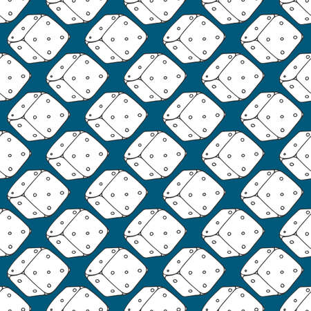 Vector seamless pattern with dice, cube on blue backgroundのイラスト素材