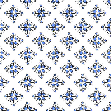 Vector seamless pattern with abstract flower rhombus on white background for textile, notebooks,...