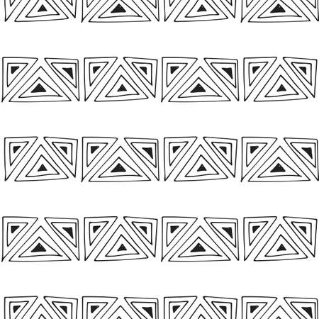 Vector seamless abstract stripes pattern with hand drawn triangle on white background for print, tile, wallpaper, scrapbooks, textile, cartoon illustration.のイラスト素材