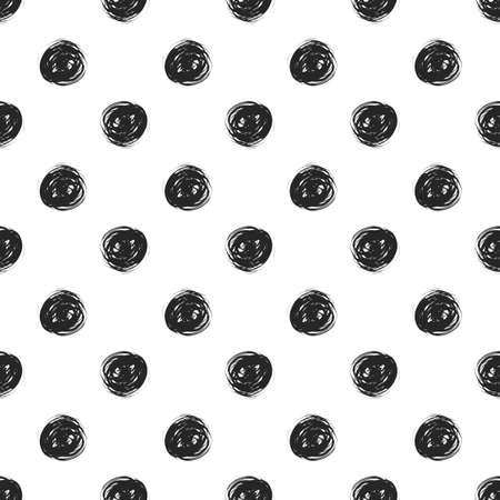 Vector seamless pattern with black hand drawn grunge circles on white background for tile, textile, scrapbooks, notebooks, clothes, print, wallpaper.のイラスト素材
