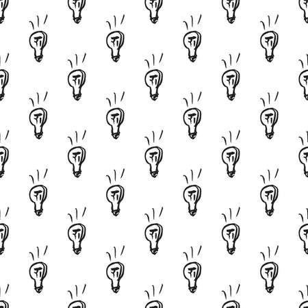 Vector seamless pattern with hand drawn light bulb on white background. Doodle black sloppy illustration for tile, wallpaper, textile, print, clothes.のイラスト素材
