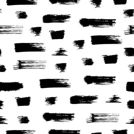 Vector seamless pattern with hand drawn abstract ink brush strokes. Illustration with black stains and smeans on white background for wrapping paper, wallpaper, textile, pillows, clothes.のイラスト素材