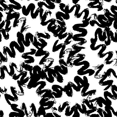 Vector seamless pattern with black wave brush stroke on white background for print, wallpaper, wrapping paper, notebooks, textile, illustration, pillowのイラスト素材