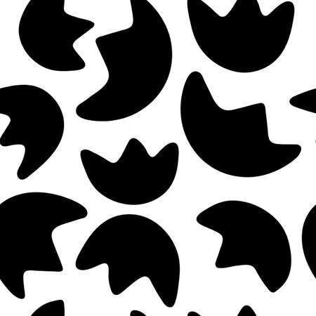 Vector seamless pattern with black, abstract flower on white background. Hand drawn doodle illustration for wrapping paper, wallpaper, backgrounds, notebooks, textile, trendy clothes and otherのイラスト素材