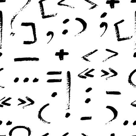Vector seamless pattern with hand drawn punctuation marks on white background. Grungy illustration for school, notebooks, textile, web sites, support, wallpaper, backgrounds.のイラスト素材