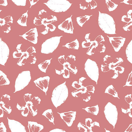 Vector seamless pattern with hand-drawn flowers and leaves on pink tender background for wrapping paper, notebooks, textile, tile, clothes.のイラスト素材