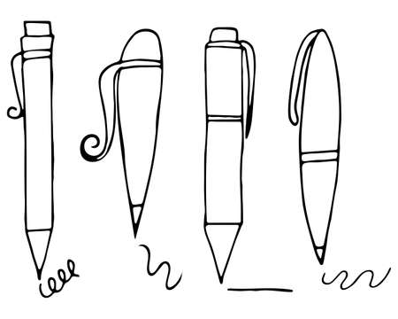 Vector illustration with pen set on white background. Hand-drawn cartoon design for school decoration, print and otherのイラスト素材