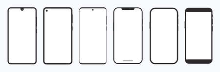 Modern Smartphone Collection Set Notch Bezel Flat Blank Mockup Touchscreen Display Technology Gadget Illustration Templateのイラスト素材
