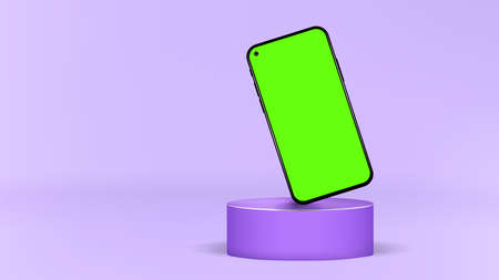 Modern Smartphone Green Screen Cylinder Podium Presentation Showcase Blank Display Mockup Templateのイラスト素材