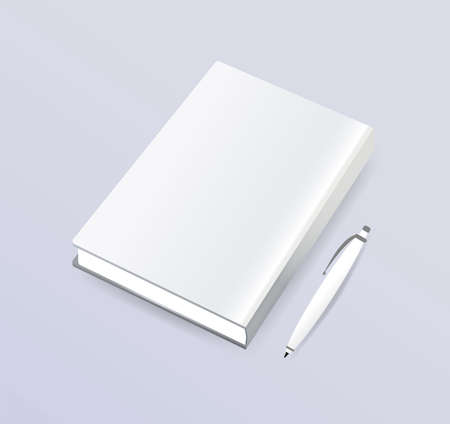 3D Realistic White Book Cover With Pen Blank Mockup Template Office Business Presentation Showcase Paper Pagesのイラスト素材