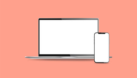 Laptop Smartphone Blank White Display Mockup Template Slim Bezel Technology Illustrationのイラスト素材