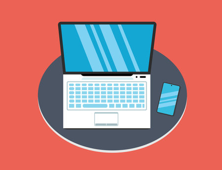 Laptop On A Table With Modern Smartphone Vector Illustration Technology Backgroundのイラスト素材
