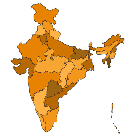 India Country States Outline Map Isolated Illustration Travel Culture Backgroundのイラスト素材