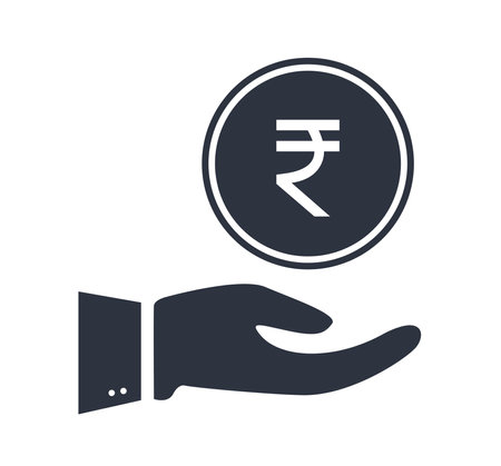 Hand Rupee Coin Silhouette Icon Business Investment Financial Banking Illustrationのイラスト素材