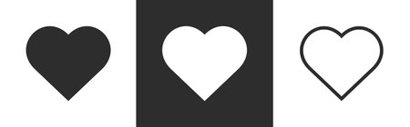Heart Icon Flat Black White Stroke Variations Vector Illustrationのイラスト素材