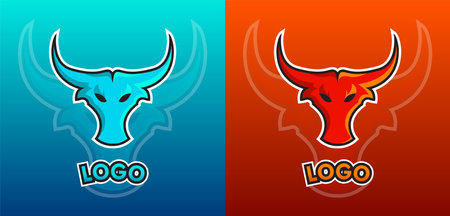 Bull Character Colorful Mascot Gaming Logo Set Vector Illustrationのイラスト素材